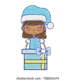 girl with clothes and christmas present gift