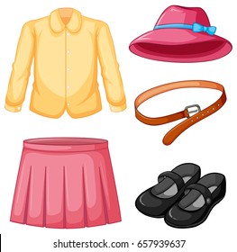 Girl clothes with pink hat and skirt illustration