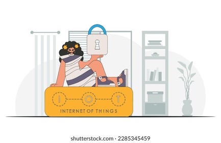 Girl with the cloud in her grasp, vector illustration featuring a modern character.