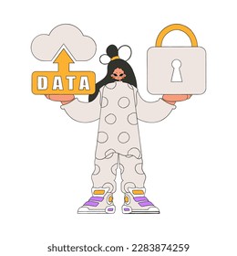 Girl with a cloud.stored padlock svg