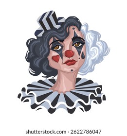 Girl clown mime, image change, hand made illustration