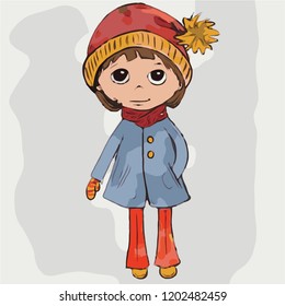 girl in coat with hat vector