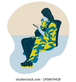A Girl in a Coat with a Phone