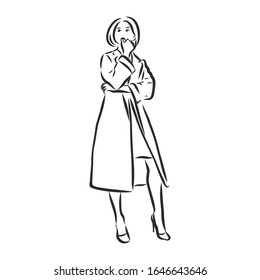 girl in a coat, vector sketch illustration 