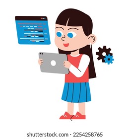 Girl Coding With Pad Illustration