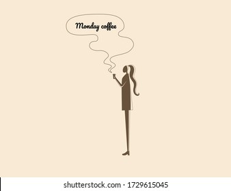 
girl with coffee in cream tones with write good morning