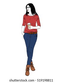 girl with coffee cup in glasses