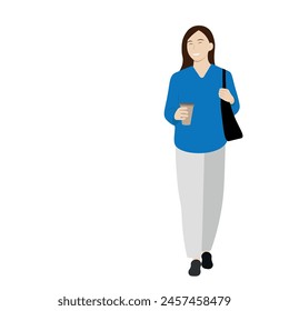 Girl with coffee in full growth, coffee to go, isolate on white, flat illustration