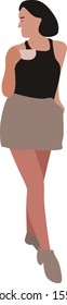 Girl with coffee, illustration, vector on white background.