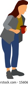 Girl with coffee, illustration, vector on white background.