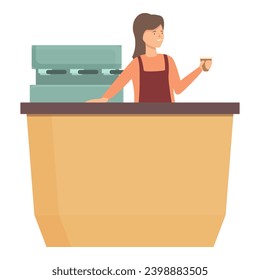 Girl coffee seller icon cartoon vector. Teenager first job. Marketing customer