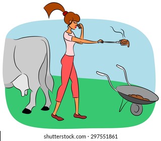 Girl Collects Manure