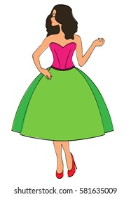 The girl in colored dress. The cute bride. Vector Illustration.