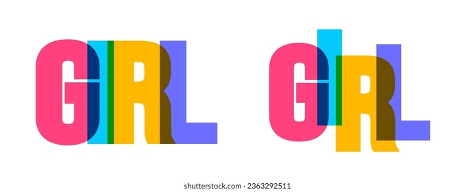 Girl colorful lettering text font typography vector banner design template. colorful message and colorful big letters.