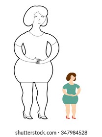 Girl Coloring Book. Fat woman in green dress.
