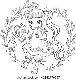 Girl Coloring Page Kawaii Style Cute Stock Vector (Royalty Free ...