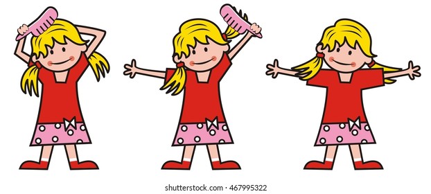 girl and comb, the girl combs her hair, vector illustration