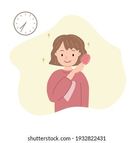 a girl comb har hair for go out in the morning, get ready for school, morning routine vector illustration.