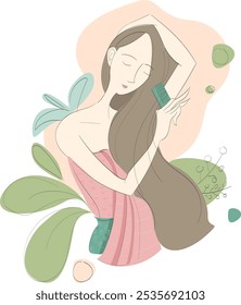 Girl combing hair, Self-care, Pampering Illustration	
