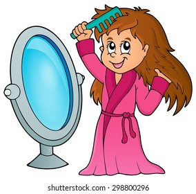 Girl combing hair theme 1 - eps10 vector illustration.