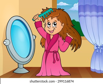 Girl combing hair theme 2 - eps10 vector illustration.