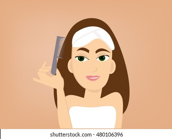 girl combing hair vector