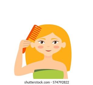  girl combing her hair
