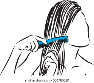 girl combing her hair illustration