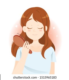 
Girl combing her hair. Сute vector illustration. Hair care.