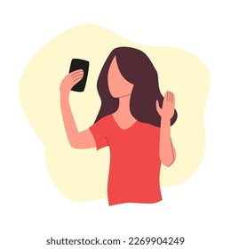 Girl communicates with someone using a video call on the phone