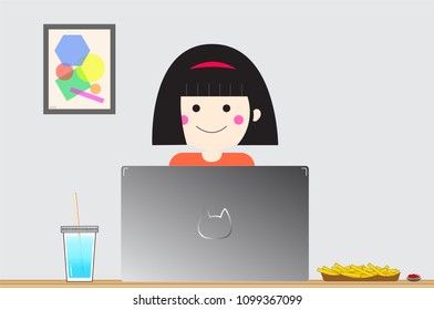 A girl with computer