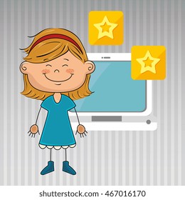 girl computer apps web vector illustration graphic