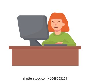 Girl with a computer. Communication in social networks, online learning, creativity.