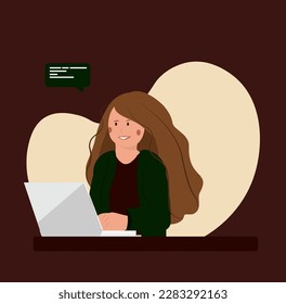 girl with computer, digital technology concept vector illustration