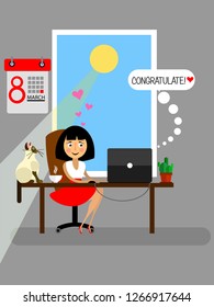 Girl at the computer. National women's day.