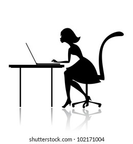 Girl at the computer prints