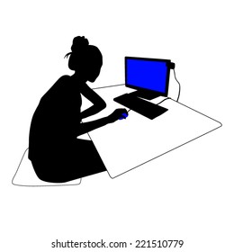 Girl at the Computer Silhouette