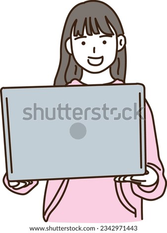 Girl with a computer with a smile
