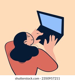 girl at the computer. the girl is studying. student. vector illustration