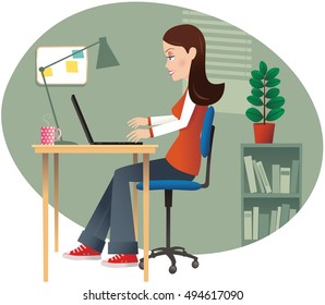 Girl computing in home office.