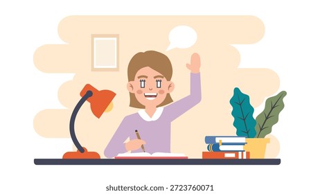 Estudio de concentración de niñas haciendo ilustración de Arte vectorial de tarea