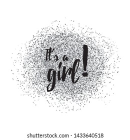 It’s a girl confetti decoration. Family celebration decoration. Congratulations template design. Baby shower invitation, postcard, illustration.