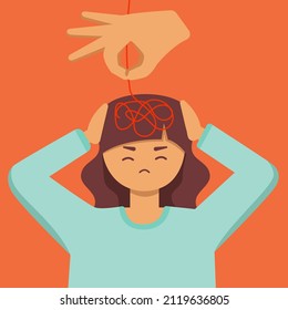 a girl with confusion in her head, chaos, outside help in dealing with problems