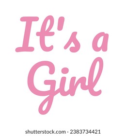 Its a girl congratulations 2D cartoon phrase. Princess style text. Pregnancy baby shower isolated vector lettering white background. Gender reveal party color inscription flat spot illustration