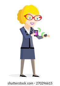 a girl connecting her phone to a smartwatch