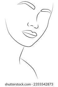 Girl. Continuous line, drawing many faces and hairstyles, fashion concept, minimalist female beauty, vector illustration for T-shirt, slogan design, print style, graphics.