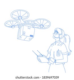 Girl control drone character design of vector. Cartoon illustration style.