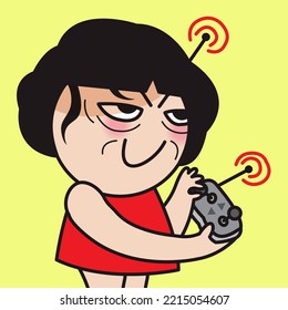Girl is Controlling Herself Using Wireless Controller Concept Card Character illustration