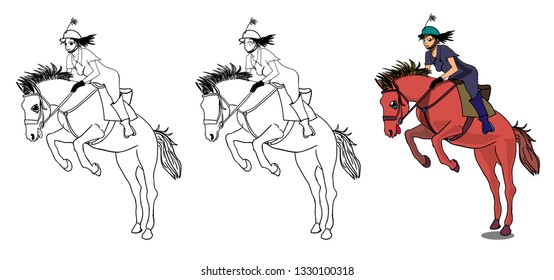 The girl controls the horse. The animal makes the jump.