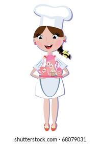 Girl cook with tea set